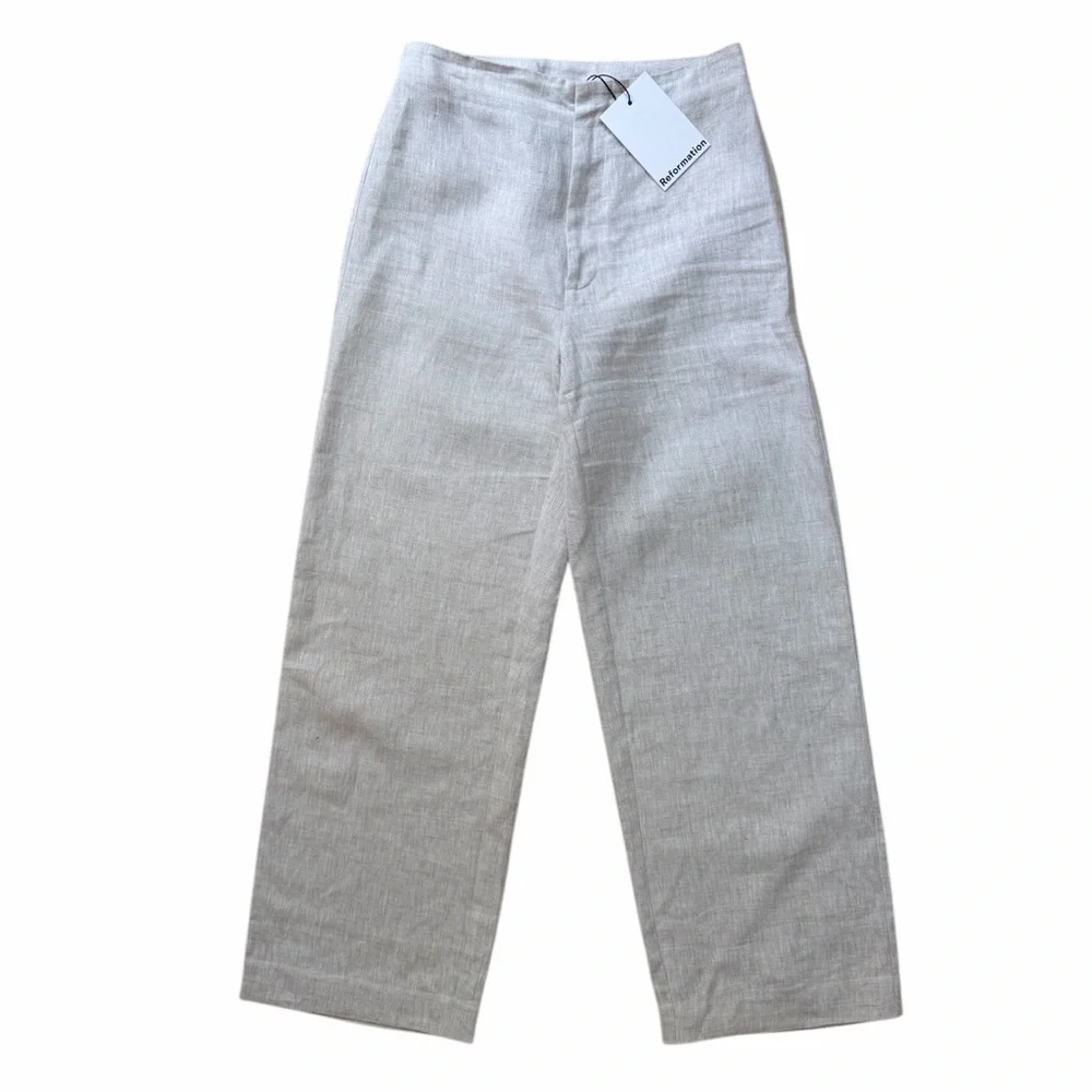 REFORMATION NWT JONI LINEN CROPPED PANT IN OATMEAL. - Picture 3 of 7